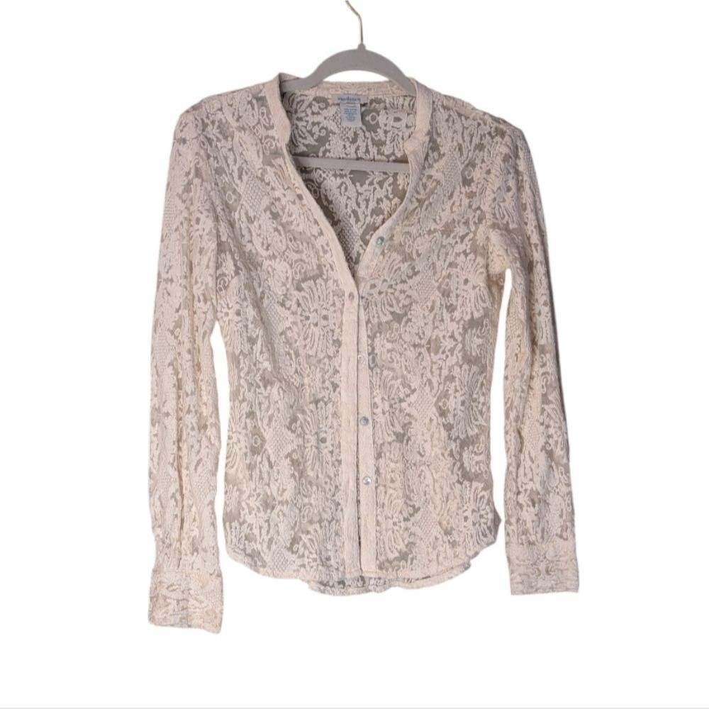 Sundance sheer floral lace button-up blouse off white delicate Fair Isle XS